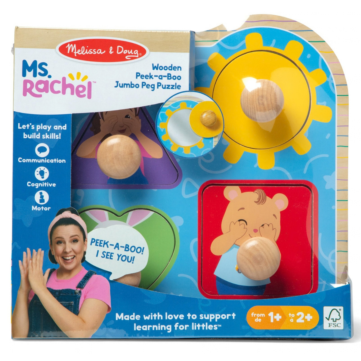 Melissa & Doug Ms. Rachel Wooden Peek-a-Boo Jumbo Peg Puzzle (50356)
