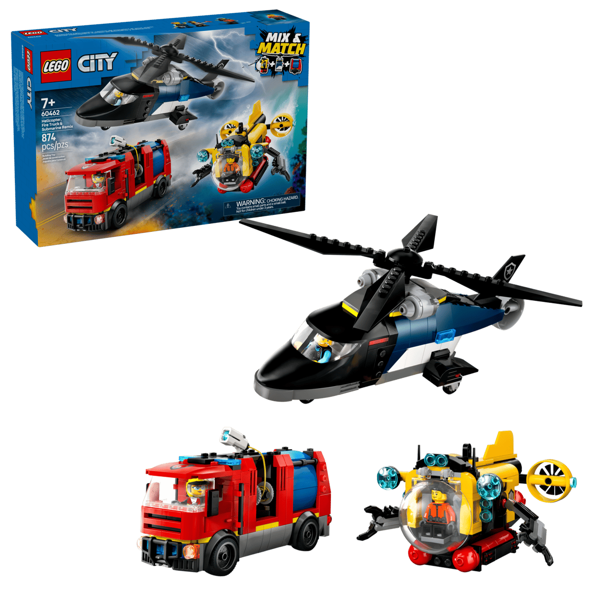 Lego 60462 Helicopter, Fire Truck & Submarine Remix